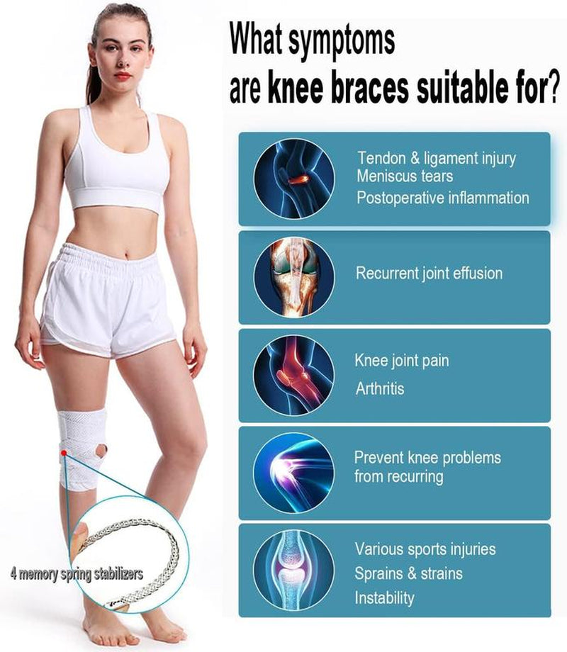 Knee Brace for Knee Pain, Compression Knee Support with Air Mesh Fabric, Adjustable Knee Wrap with Side Stabilizers, Ultra-Soft Bandage for Sports, Running, Meniscus Tear, ACL, Arthritis Relief