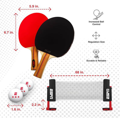 ESPN Ping Pong Set Includes 3 Ping Pong Balls, 2 Ping Pong Paddles, Portable Ping Pong Net and Travel Case