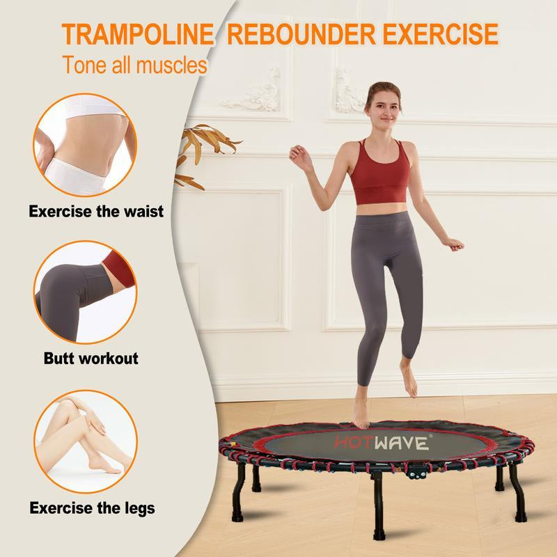 HOTWAVE Handrail Trampoline Foldable Indoor Mini Trampoline 40"/45" Fitness Trampoline Adjustable Height
