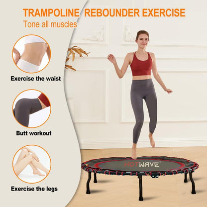 HOTWAVE Handrail Trampoline Foldable Indoor Mini Trampoline 40"/45" Fitness Trampoline Adjustable Height