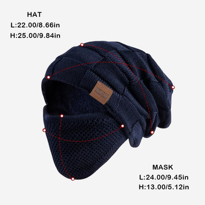 2PC Unisex Beanie Hat Winter Warm Knit Slouchy Skull Cap with Detachable Face Cover For