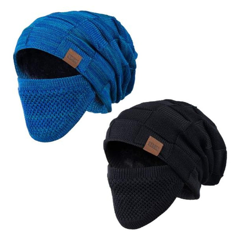 2PC Unisex Beanie Hat Winter Warm Knit Slouchy Skull Cap with Detachable Face Cover For