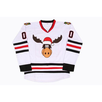 Christmas Reindeer Ice Hockey Jerseys+Knitted Hat, #00 Movie, Stitched Letters and Numbers S-XXXL Winter Hat for Festive Party, Christmas Gift