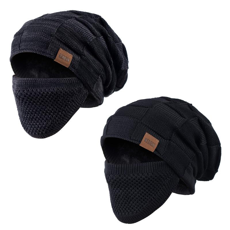 2PC Unisex Beanie Hat Winter Warm Knit Slouchy Skull Cap with Detachable Face Cover For