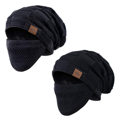 2PC Unisex Beanie Hat Winter Warm Knit Slouchy Skull Cap with Detachable Face Cover For