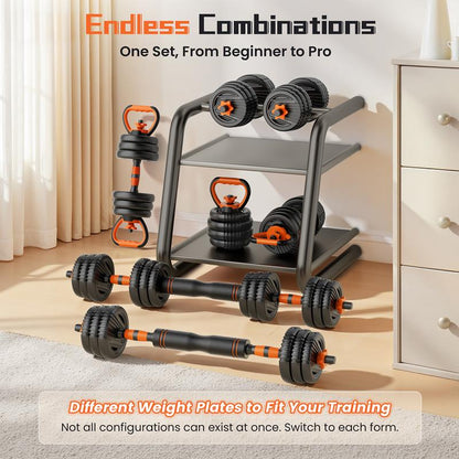 Adjustable Dumbbell Set, 33/44/70/90Lbs Multi-Forms as Barbell, Kettlebell, Push up Stands and Weight Plates, 5 In1 Versatile Dumbbell Set for Full-Body Exercises for Home Gym
