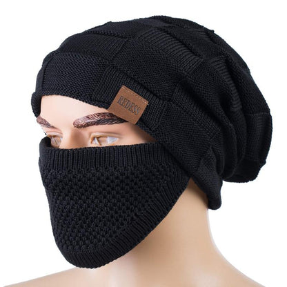 2PC Unisex Beanie Hat Winter Warm Knit Slouchy Skull Cap with Detachable Face Cover For