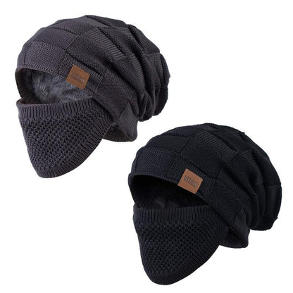 2PC Unisex Beanie Hat Winter Warm Knit Slouchy Skull Cap with Detachable Face Cover For