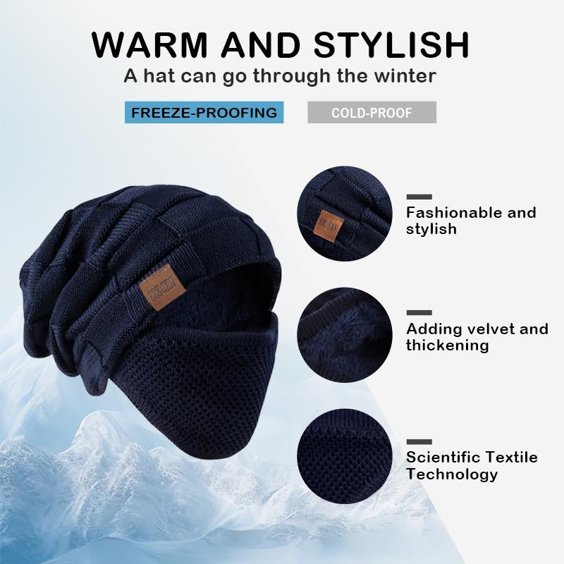 2PC Unisex Beanie Hat Winter Warm Knit Slouchy Skull Cap with Detachable Face Cover For