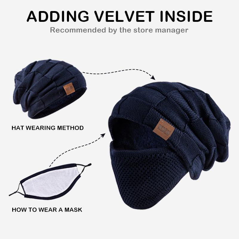 2PC Unisex Beanie Hat Winter Warm Knit Slouchy Skull Cap with Detachable Face Cover For