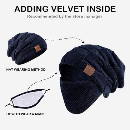 2PC Unisex Beanie Hat Winter Warm Knit Slouchy Skull Cap with Detachable Face Cover For
